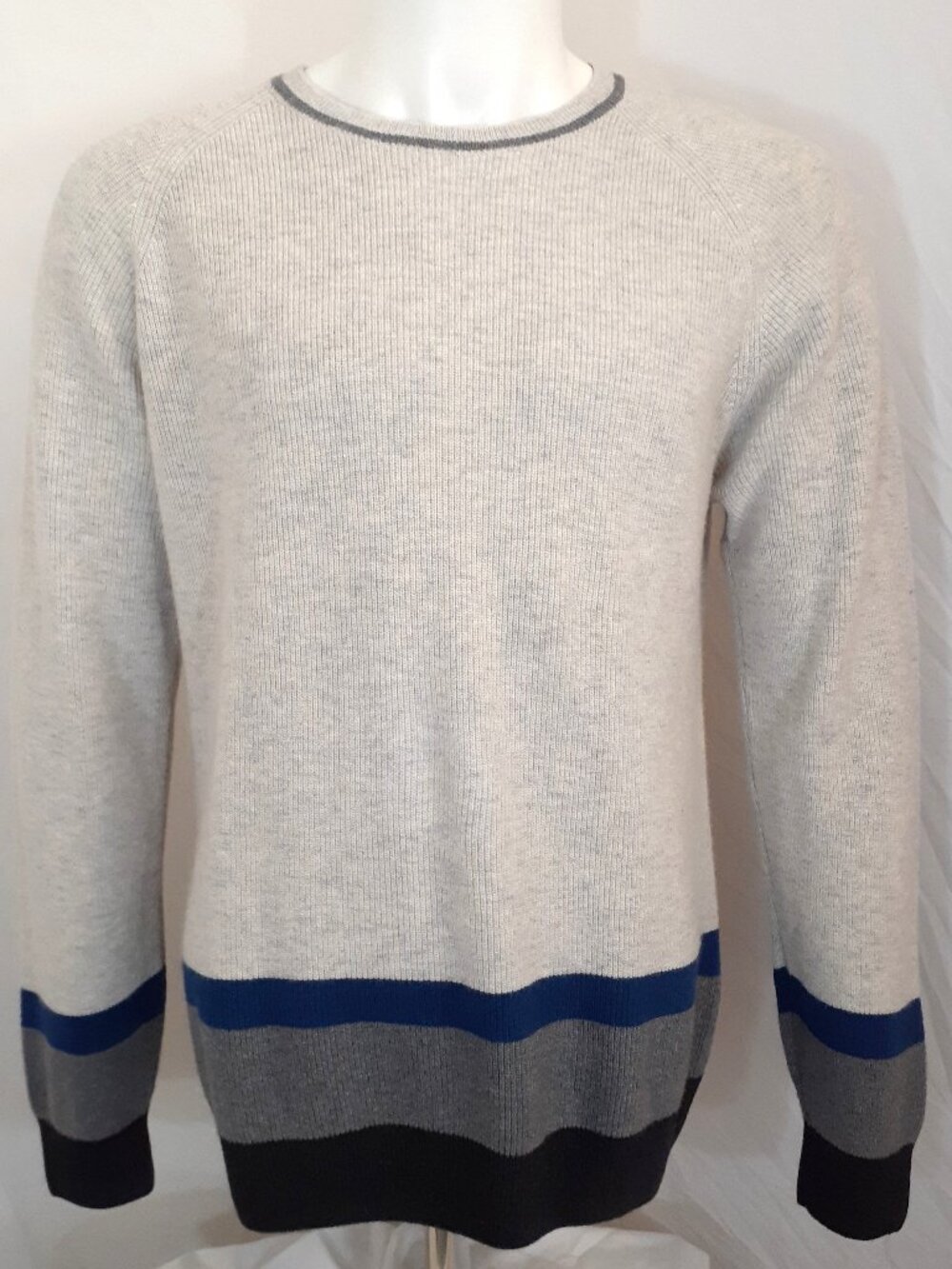 Saks Fifth Avenue Sweater Mens L Gray Wool Cashmere Blend Knit Pullover Italy